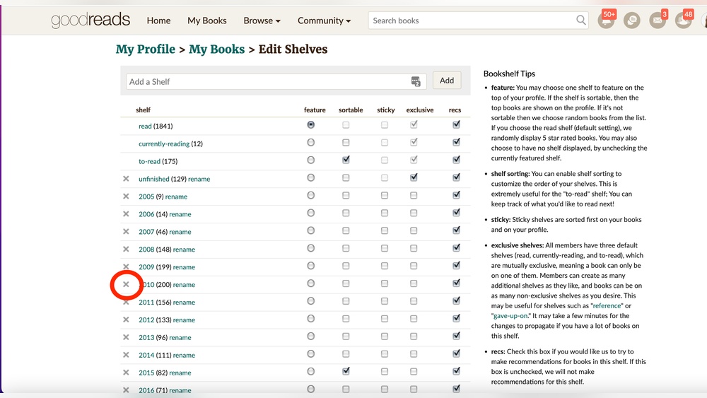 How to Delete a Bookshelf on Goodreads